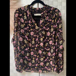 LOFT Floral Ruffle Sleeve Blouse Size M